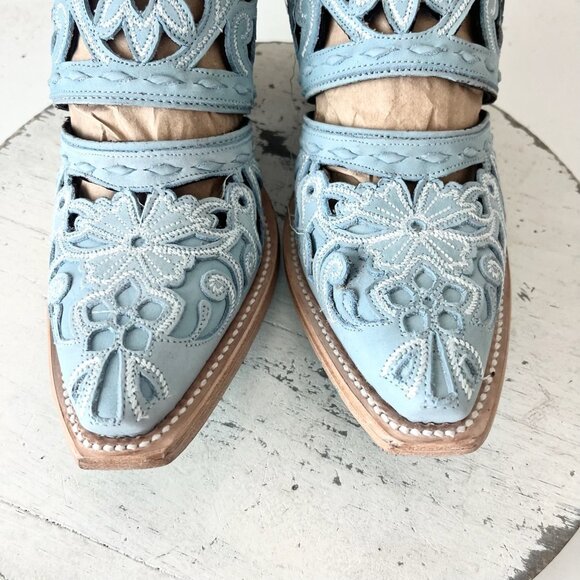 Lane Robin Mule Blue Cowboy Boots Womens 8 Cowgirl Western Leather Short Ankle - Picture 6 of 13